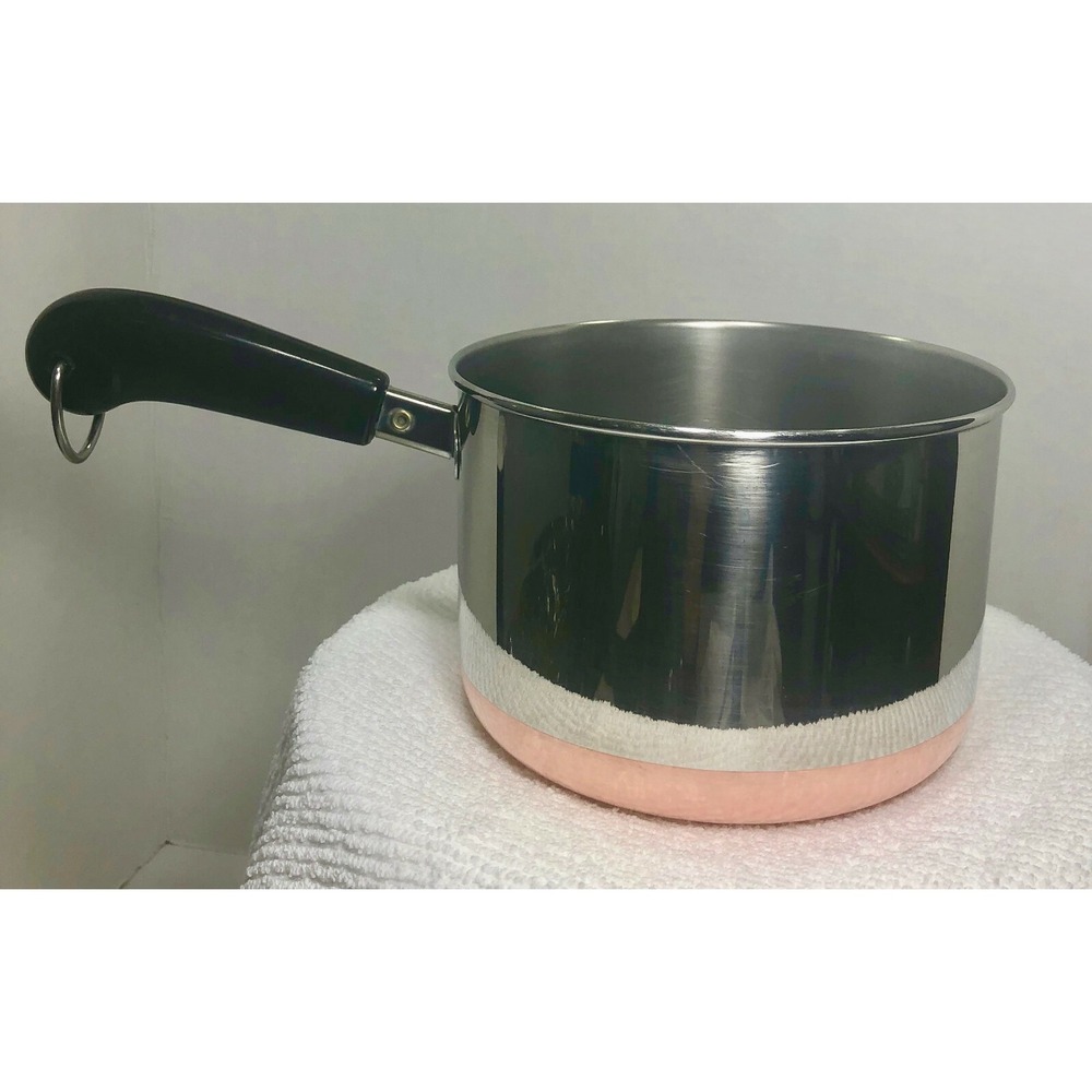 VTG Revere Ware 2 Qt Saucepan Copper Bottom Stainless Steel Pot Rome NY USA